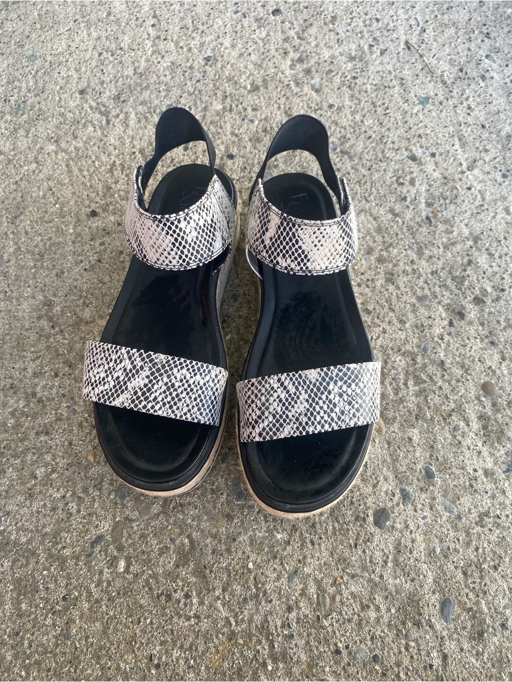 Women’s Snake-Print Slingback Sandals in Black & Cream